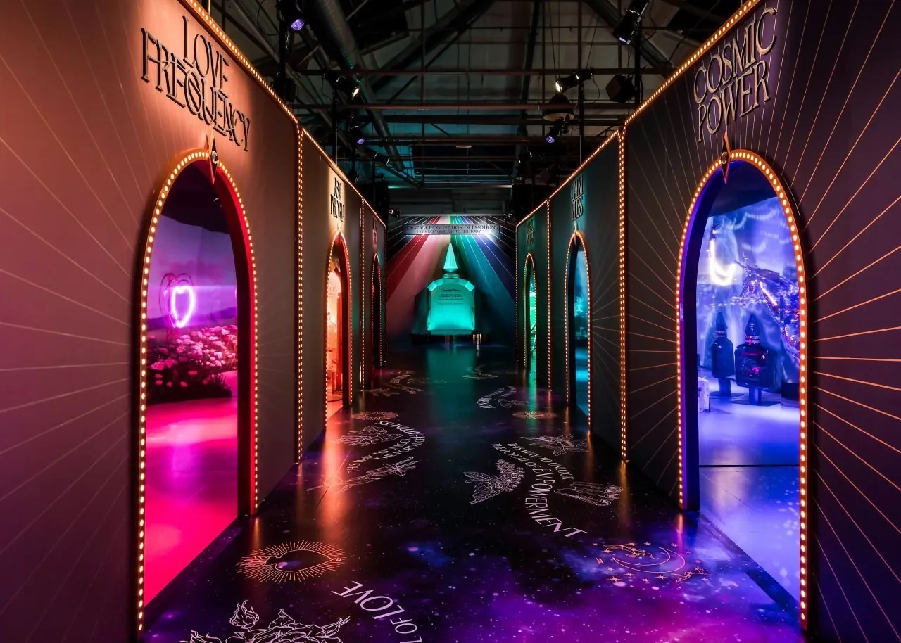 Charlotte Tilbury branded pop-up experience with LED screens and immersive spatial design