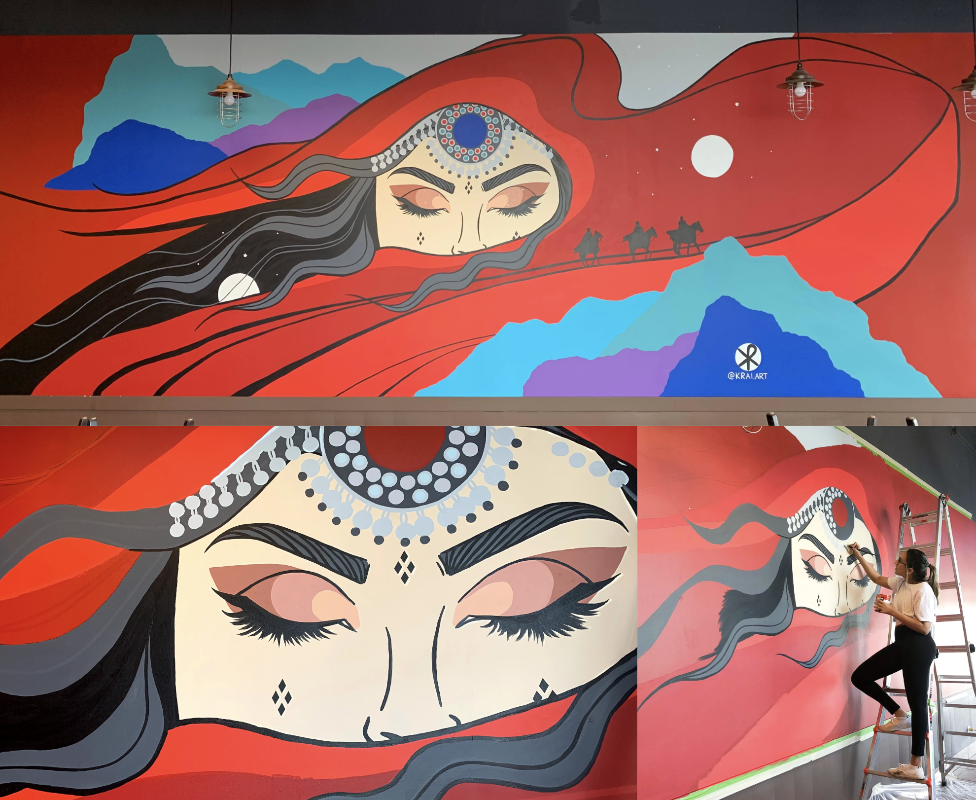 Across the Veil mural collage by KINN Studios, cultural narrative public art Calgary