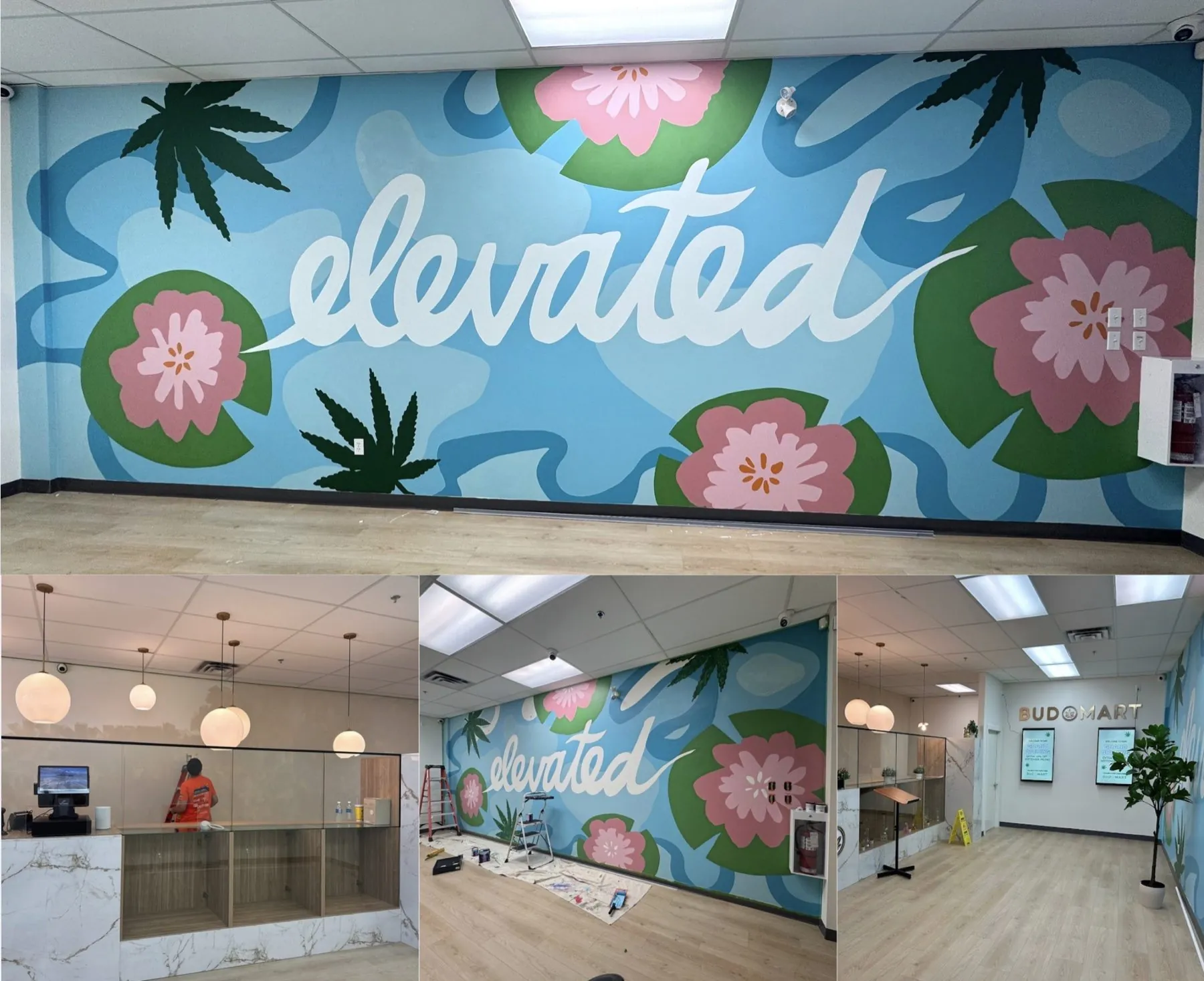 Elevated retail mural for Bud Mart Main Street, Airdrie, by KINN Studios