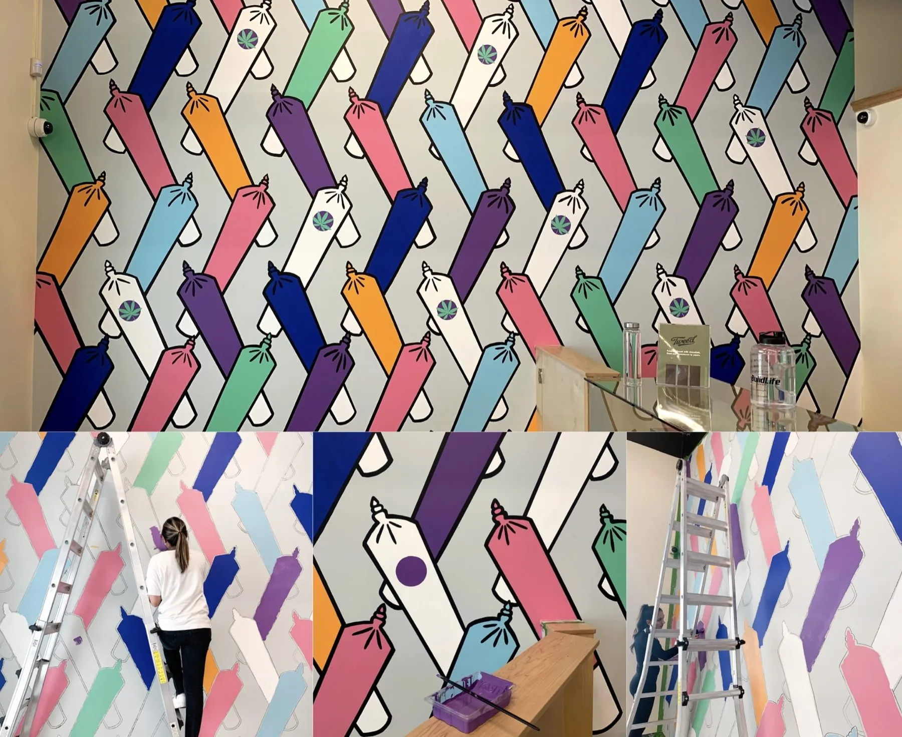 Rainbow Doobies pop-art retail mural for Bud Mart Bayside, Airdrie, by KINN Studios